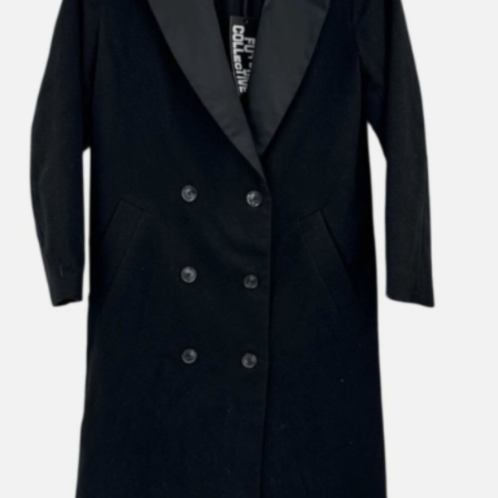NWT Future Collective Black‎ Double-Breasted Long Coat Size M - Picture 4 of 14